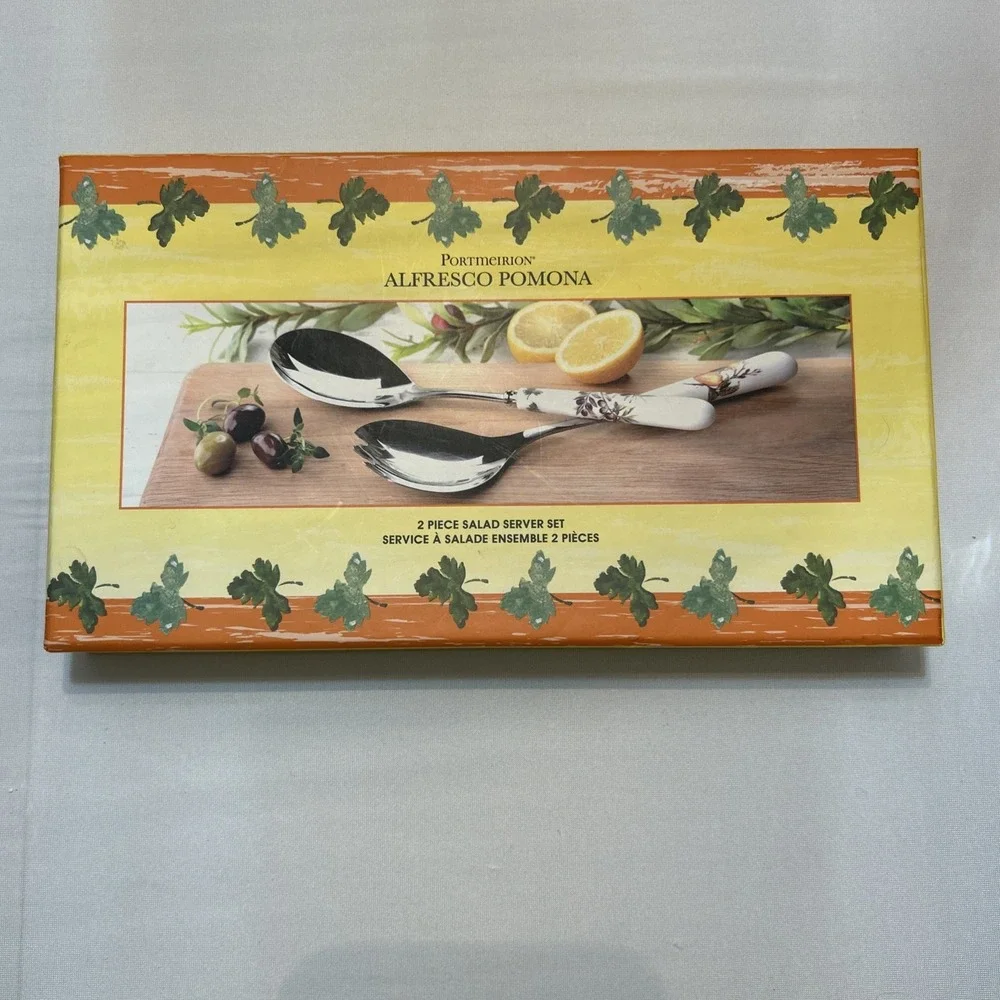 Portmeirion Salad Servers Alfresco Pomona Mediterranean Lemons Grapes Ceramic